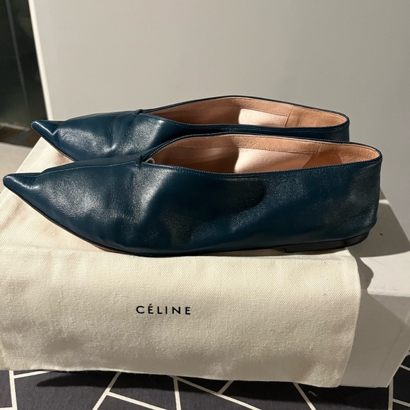 Celine Shoes - Celine Babouche Petrol pointed toe flats size 38.5
